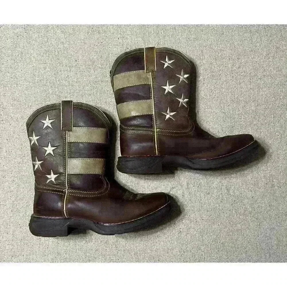 Durango Brown Union Flag Patriotic Western Boots Kids 8” Size US 6M